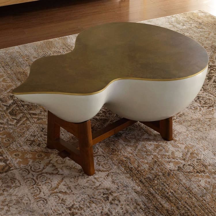 实木小茶几简约现代创意茶几简约个性客厅艺术现代风格(铜皮面款) - 2