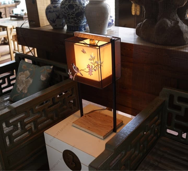 中式台灯手绘丝灯饰极美家具新现代中式布艺书房台灯 - 详情图 5