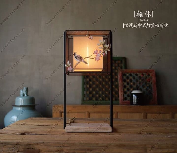 中式台灯手绘丝灯饰极美家具新现代中式布艺书房台灯 - 详情图 2