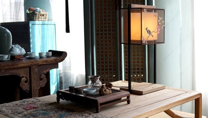 中式台灯手绘丝灯饰极美家具新现代中式布艺书房台灯 - 详情图 3