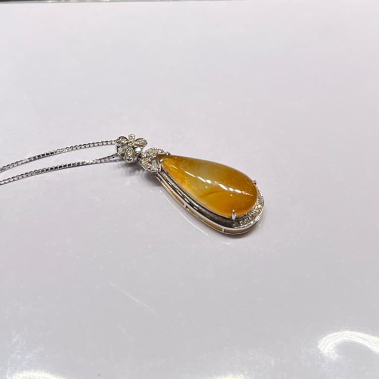 黄翡水滴翡翠吊坠项链锁骨链 - 5