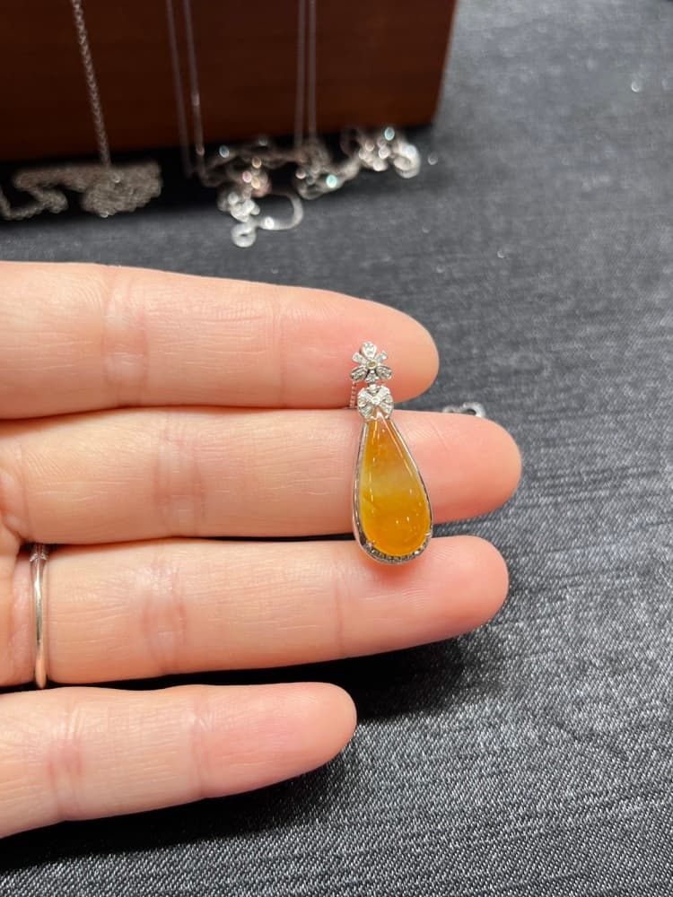 黄翡水滴翡翠吊坠项链锁骨链 - 详情图 3