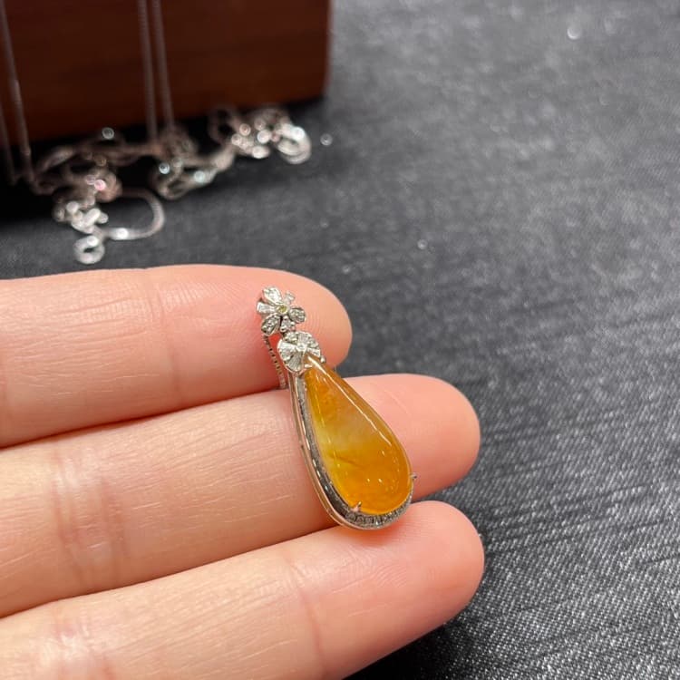 黄翡水滴翡翠吊坠项链锁骨链 - 3