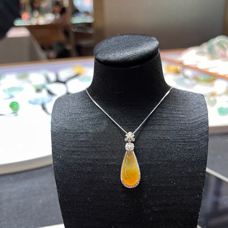 黄翡水滴翡翠吊坠项链锁骨链 - 2