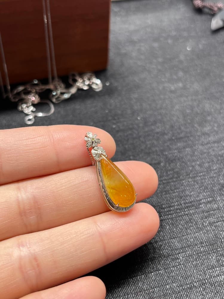 黄翡水滴翡翠吊坠项链锁骨链 - 详情图 4