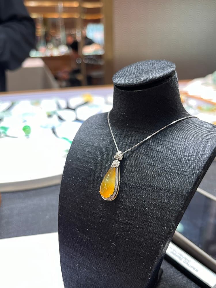 黄翡水滴翡翠吊坠项链锁骨链 - 详情图 1