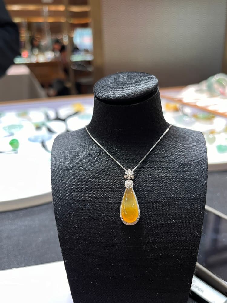 黄翡水滴翡翠吊坠项链锁骨链 - 详情图 2