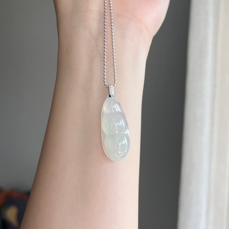 18k金镶嵌飘色厚豆子 福豆翡翠 - 2