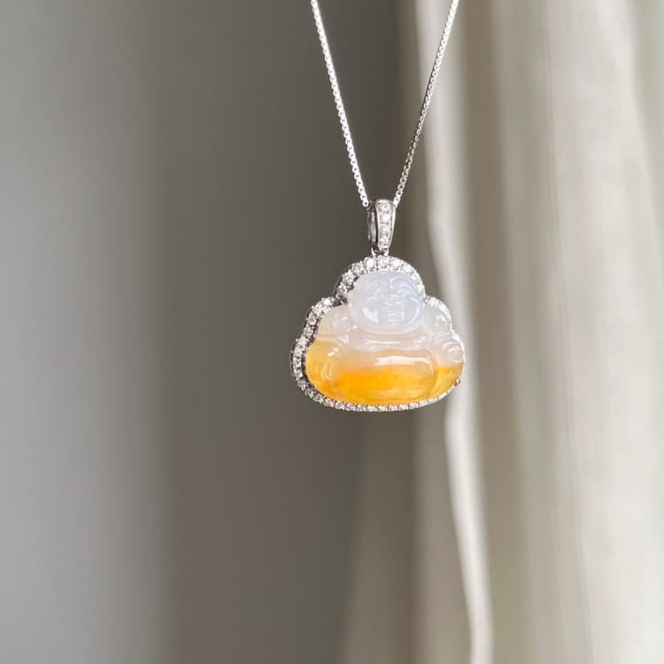 18k金镶嵌天然黄翡佛公吊坠 - 2