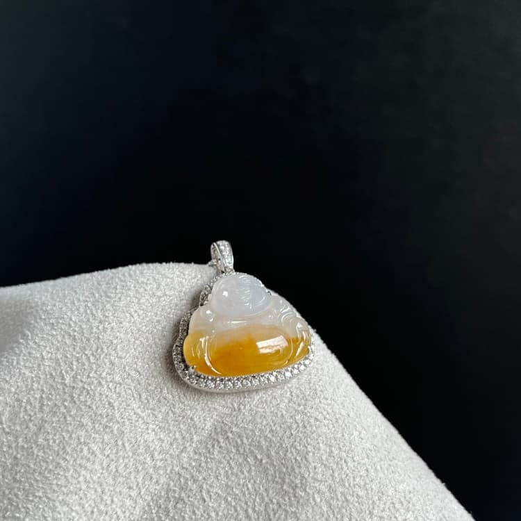 18k金镶嵌天然黄翡佛公吊坠 - 4