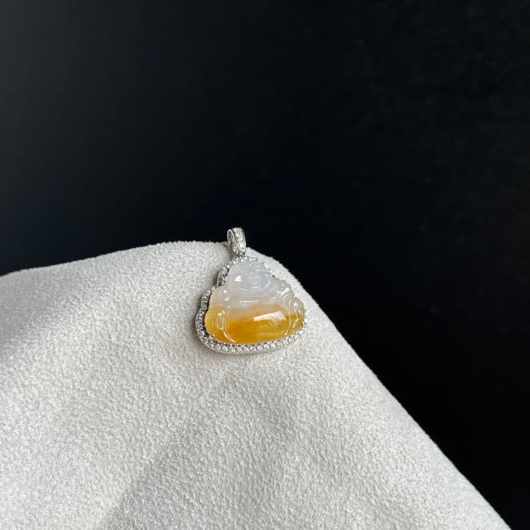 18k金镶嵌天然黄翡佛公吊坠 - 3