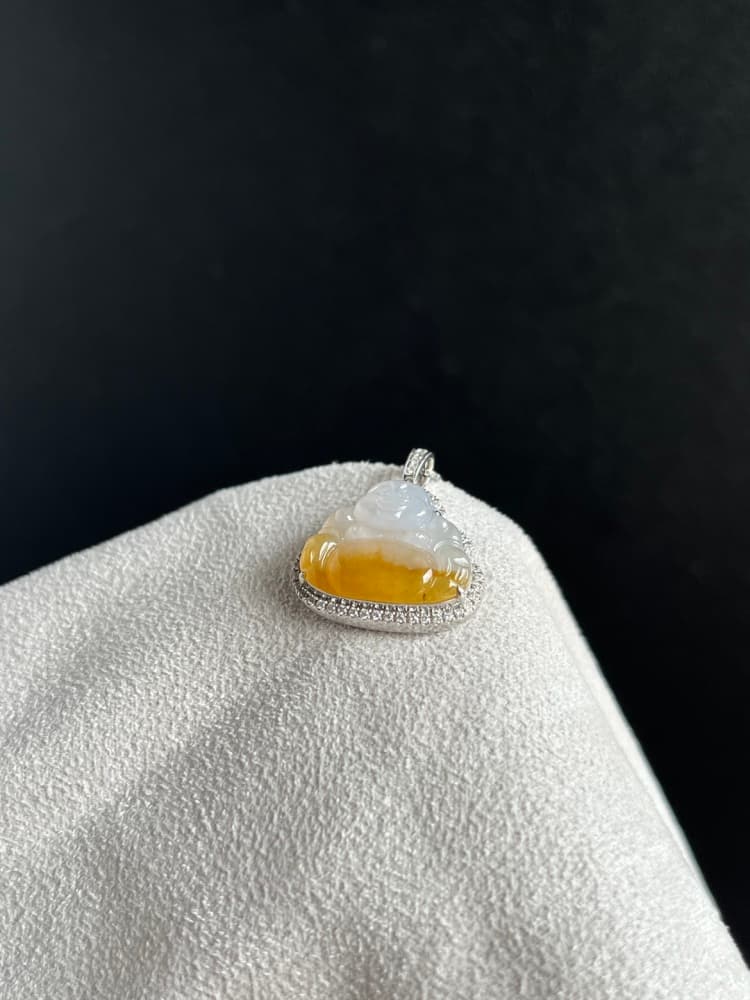 18k金镶嵌天然黄翡佛公吊坠 - 详情图 2