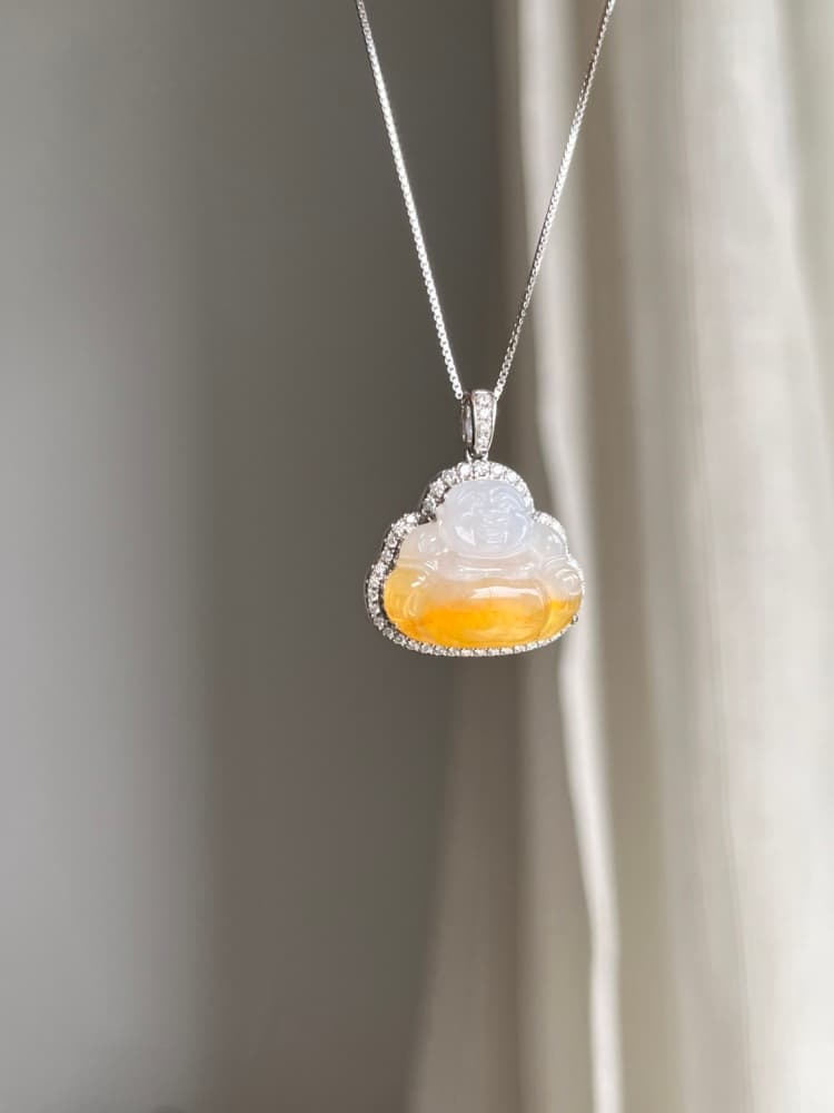 18k金镶嵌天然黄翡佛公吊坠 - 详情图 1