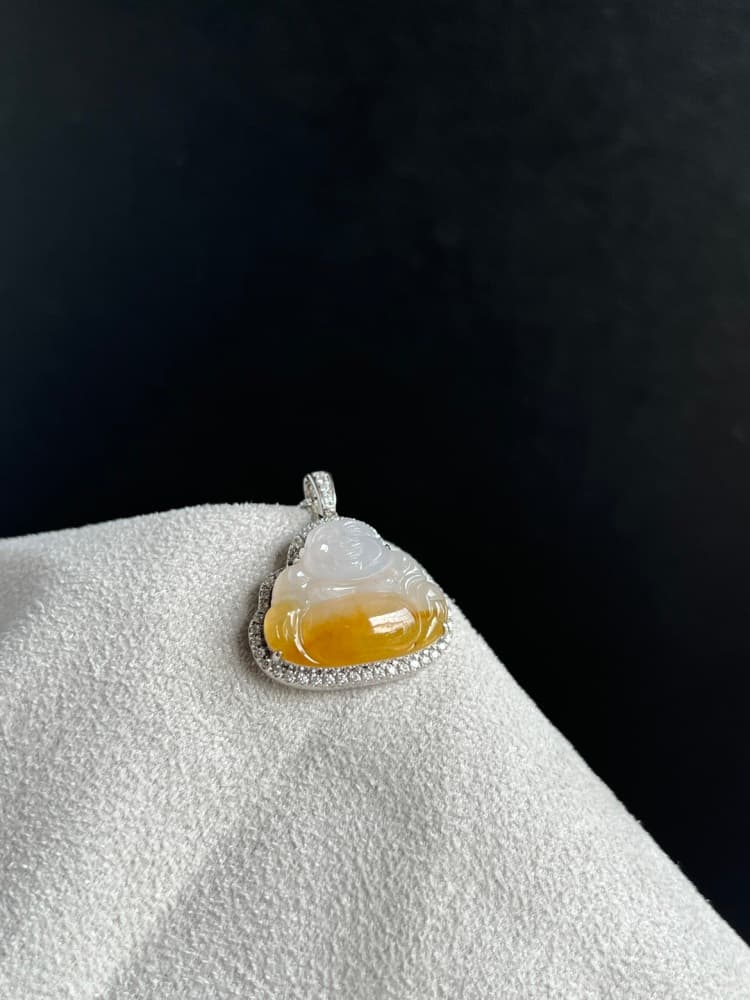 18k金镶嵌天然黄翡佛公吊坠 - 详情图 3