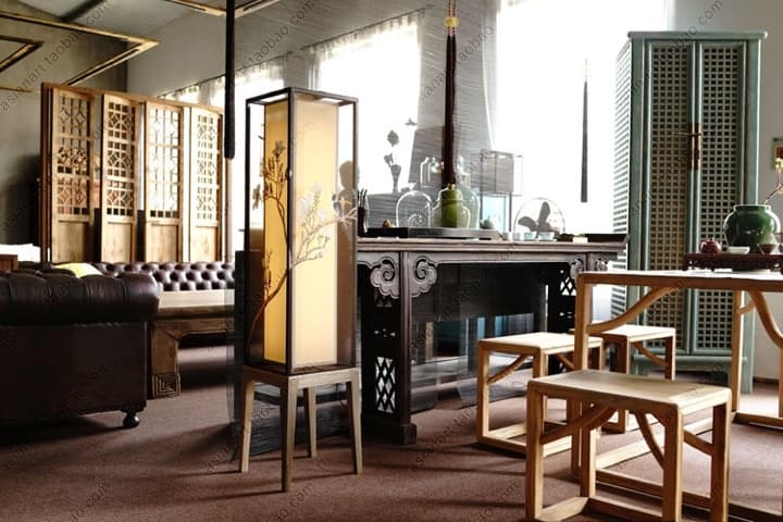 新中式落地灯客厅灯[摆设]布艺蚕丝灯手绘落地灯别墅灯餐厅灯（遥控调光） - 详情图 1