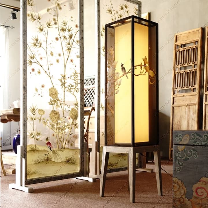 新中式落地灯客厅灯[摆设]布艺蚕丝灯手绘落地灯别墅灯餐厅灯（遥控调光） - 详情图 5