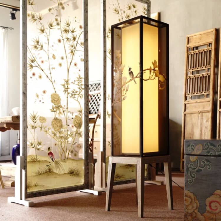 新中式落地灯客厅灯[摆设]布艺蚕丝灯手绘落地灯别墅灯餐厅灯（遥控调光）