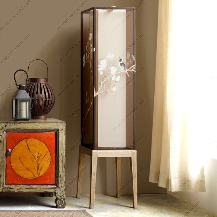 新中式落地灯客厅灯[摆设]布艺蚕丝灯手绘落地灯别墅灯餐厅灯（遥控调光） - 详情图 3