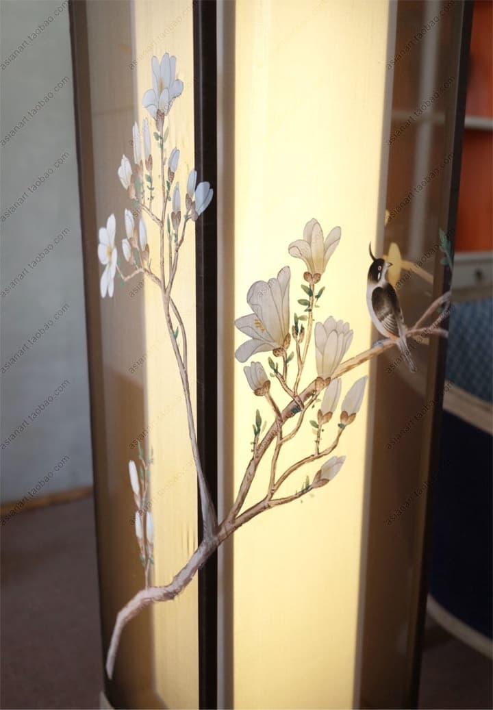 新中式落地灯客厅灯[摆设]布艺蚕丝灯手绘落地灯别墅灯餐厅灯（遥控调光） - 详情图 4