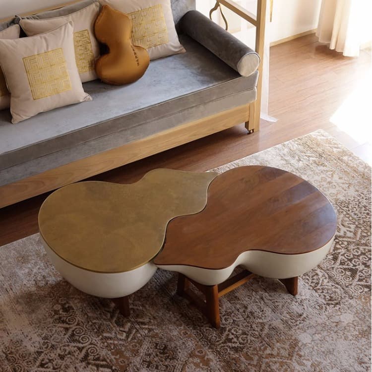 实木小茶几简约现代创意茶几简约个性客厅艺术现代风格(铜皮面款)