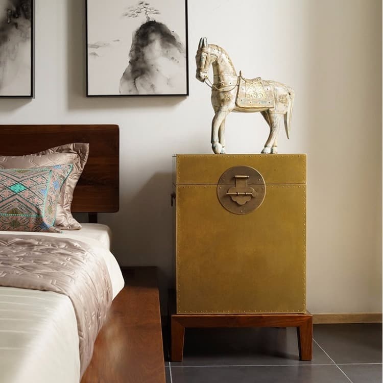 角几沙发边几床头柜黄金铜胡桃木简约客厅边几小茶几