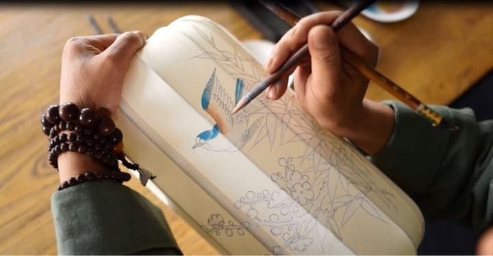 中式台灯手绘柞蚕丝灯饰 - 详情图 4