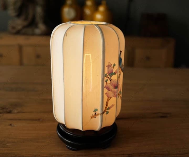 中式台灯手绘柞蚕丝灯饰 - 详情图 1