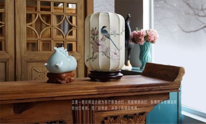 中式台灯手绘柞蚕丝灯饰 - 详情图 2