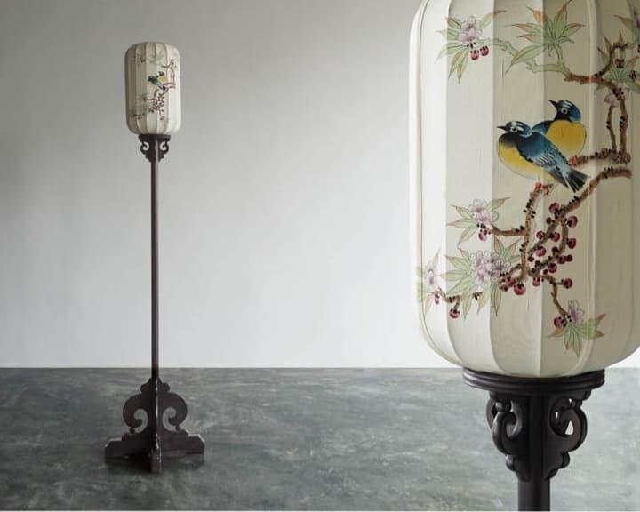 新中式落地灯手绘花鸟布艺灯饰 - 详情图 3