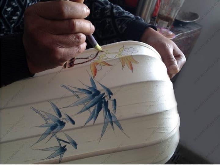 新中式落地灯手绘花鸟布艺灯饰 - 详情图 6