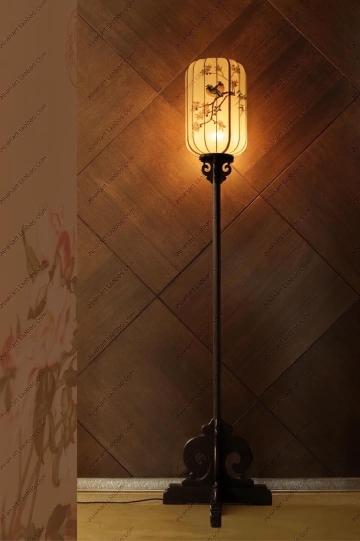 新中式落地灯手绘花鸟布艺灯饰 - 详情图 2