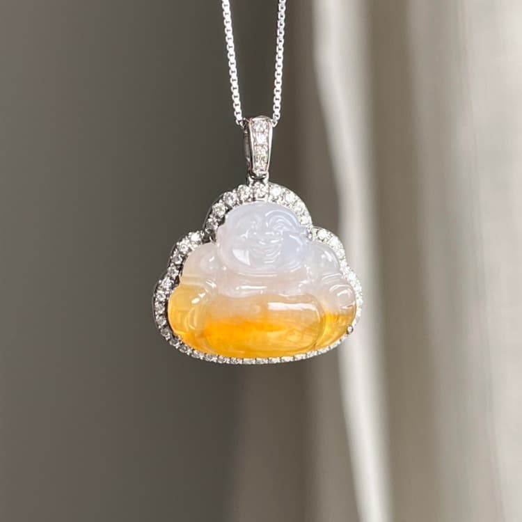 18k金镶嵌天然黄翡佛公吊坠