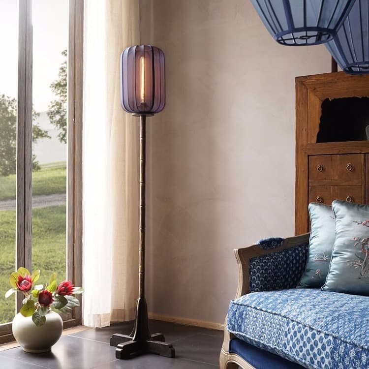 中式餐厅布艺落地灯(红、蓝款) - 详情图 8