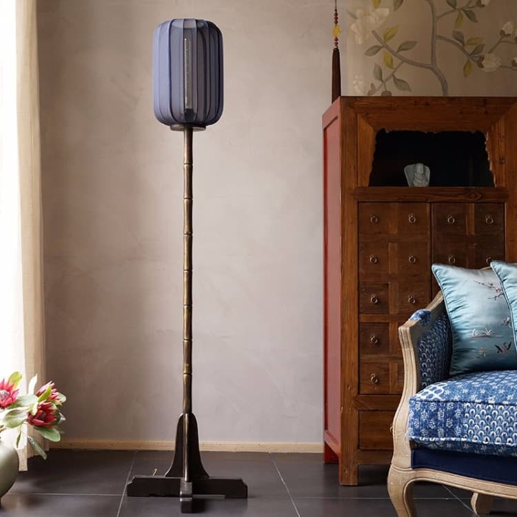 中式餐厅布艺落地灯(红、蓝款)