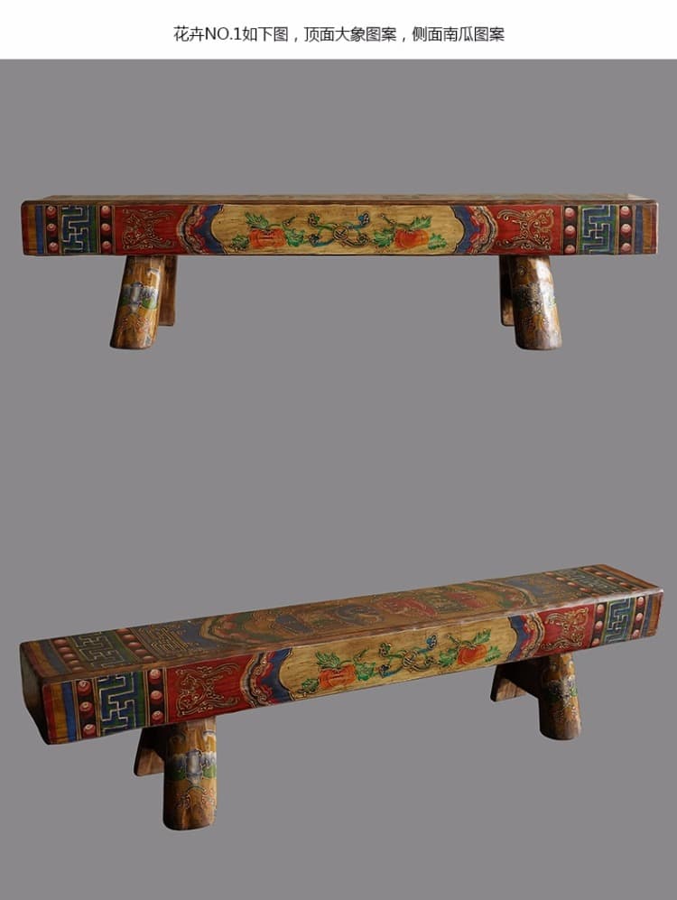 做旧实木仿古条凳换鞋凳床尾凳茶凳 - 详情图 1