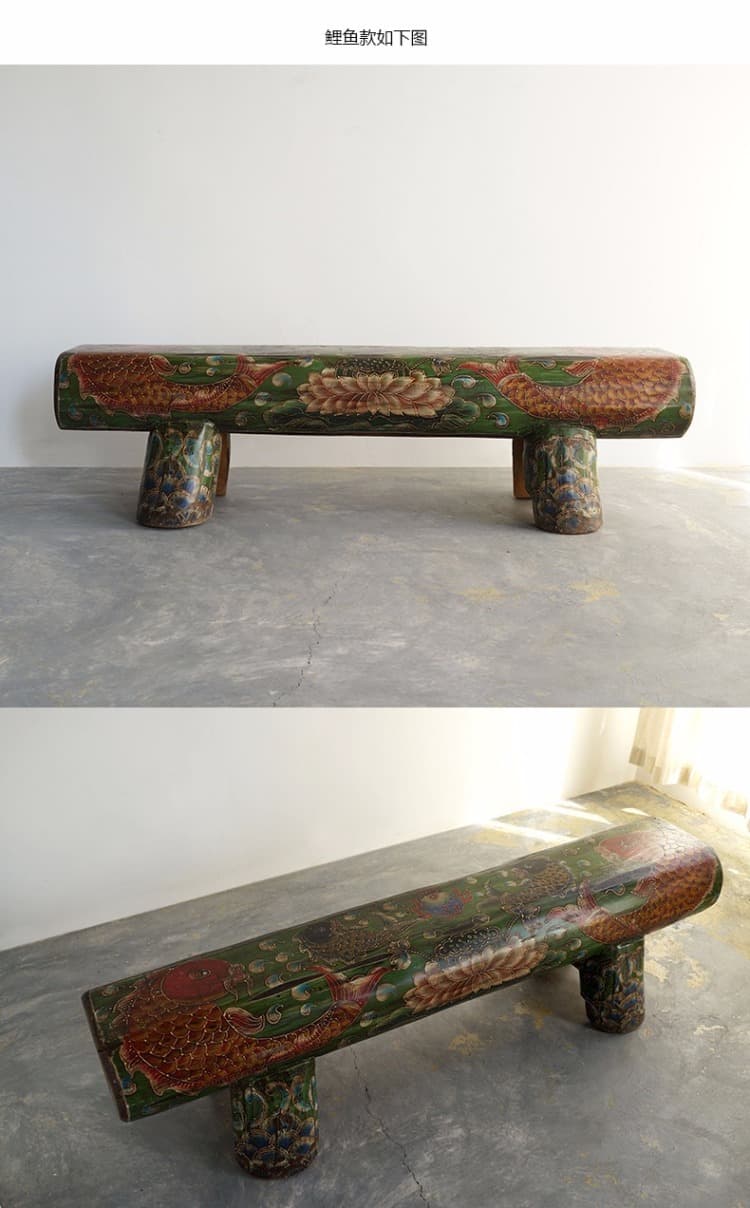 做旧实木仿古条凳换鞋凳床尾凳茶凳 - 详情图 3